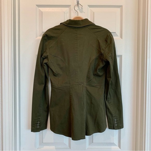 ☘️ Olive Green Twill Battalia Tulip Hem Utility Military Blazer Jacket - Picture 6 of 7